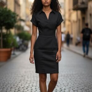 EUC J Crew Size XL Black Cotton Collared Shirt Dress!!